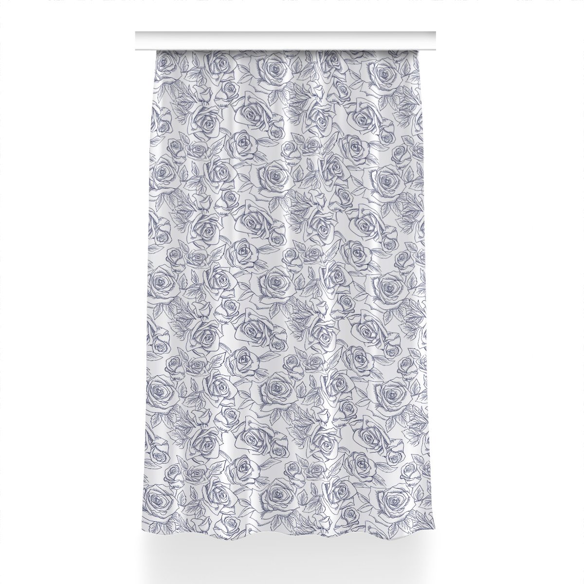 Zasłona z grafiką gotowa Niebieskie róże 150x240, Fabricsy