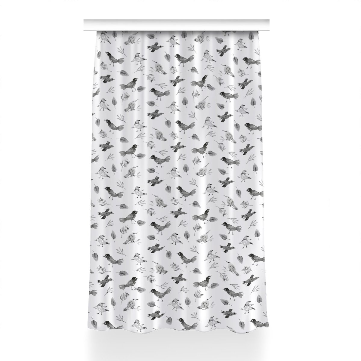 Gotowa zasłona na kółka Rysowane ptaki 150x240 cm, Fabricsy