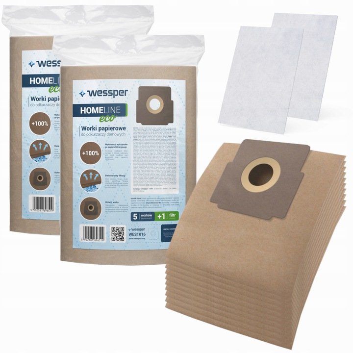 Zestaw Worki Do Odkurzacza Wessper Homeline Eco Zelmer 2000 321 Cobra Meteor 2 Elf Oddysey, 10 Szt. + Filtr, 2 Szt.