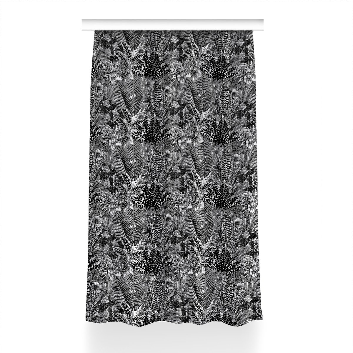 Gotowa zasłona dekor 150x240 Czarno-białe liście, Fabricsy