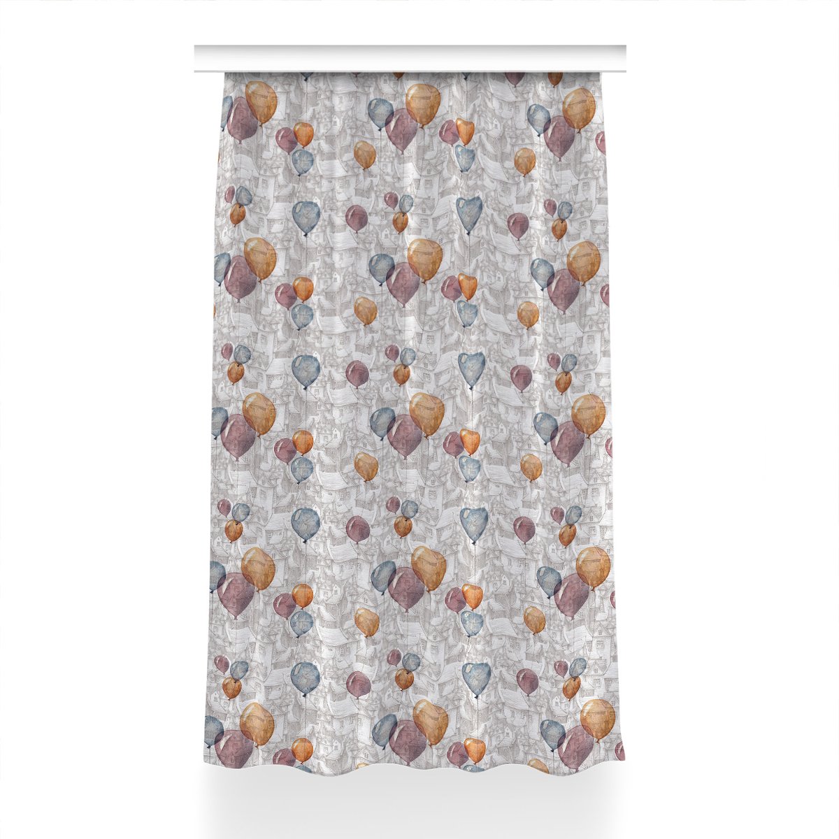 Kolorowa zasłona z nadrukiem 150x240 Balony i domy, Fabricsy