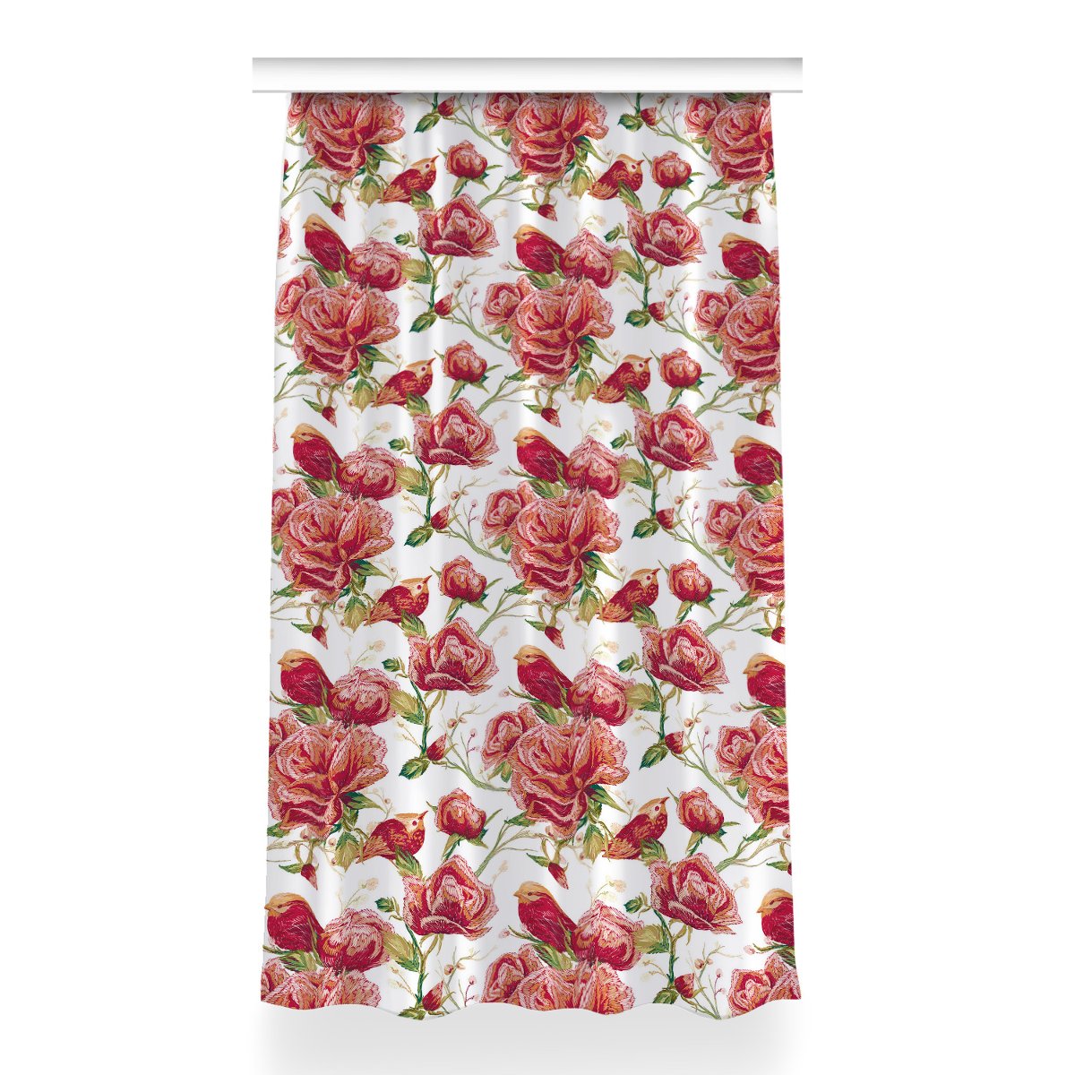 Zasłona z nadrukiem gotowa Czerwone ptaki 150x260, Fabricsy