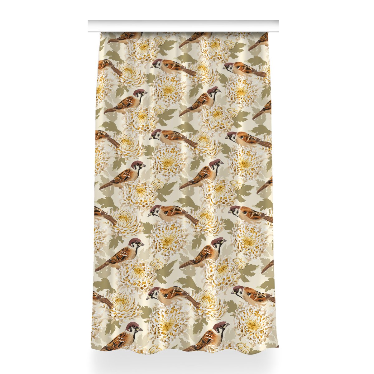 Klasyczna zasłona kolory Złote ptaki dekor 150x260, Fabricsy