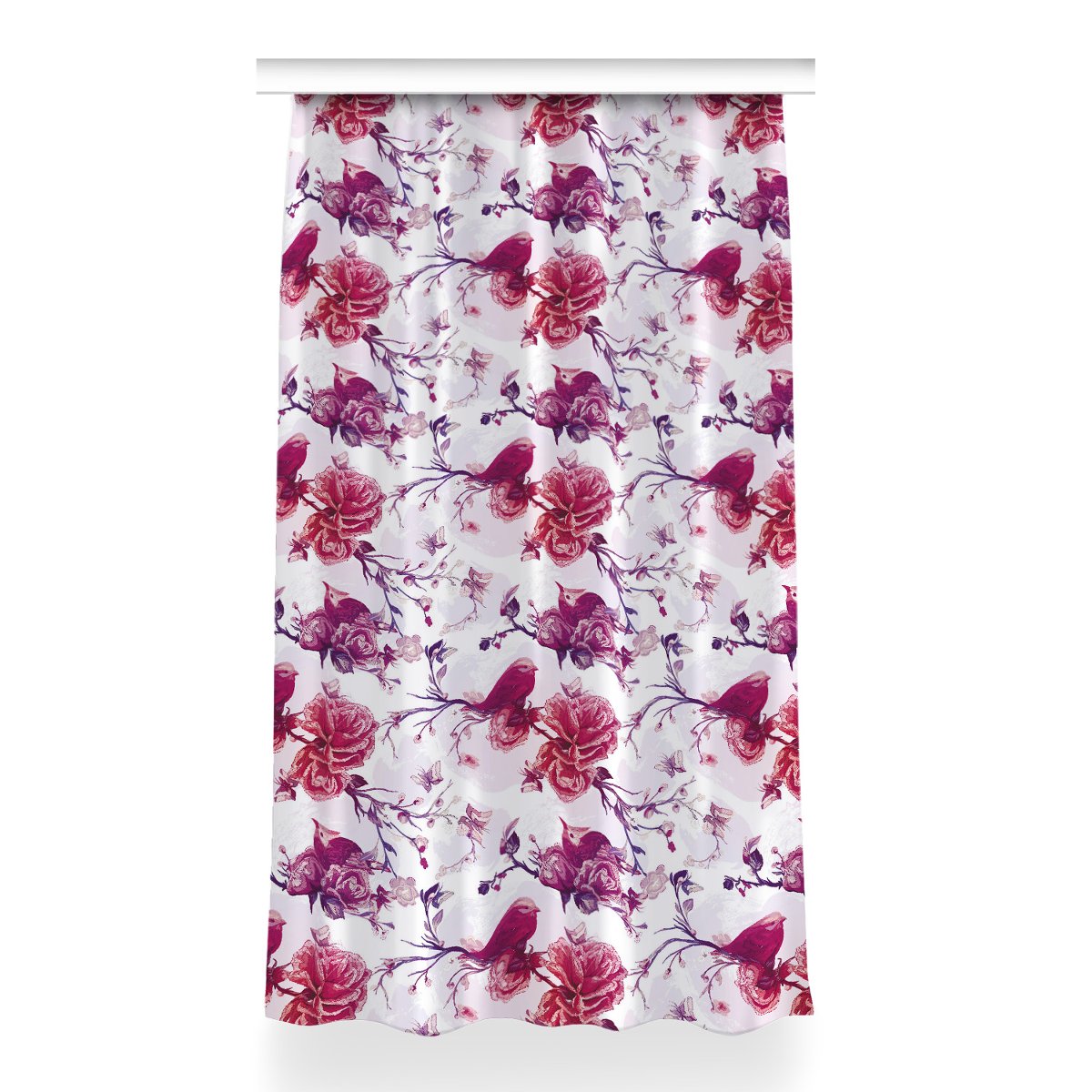 Gotowa zasłona na kółka Fioletowe ptaki 150x260 cm, Fabricsy