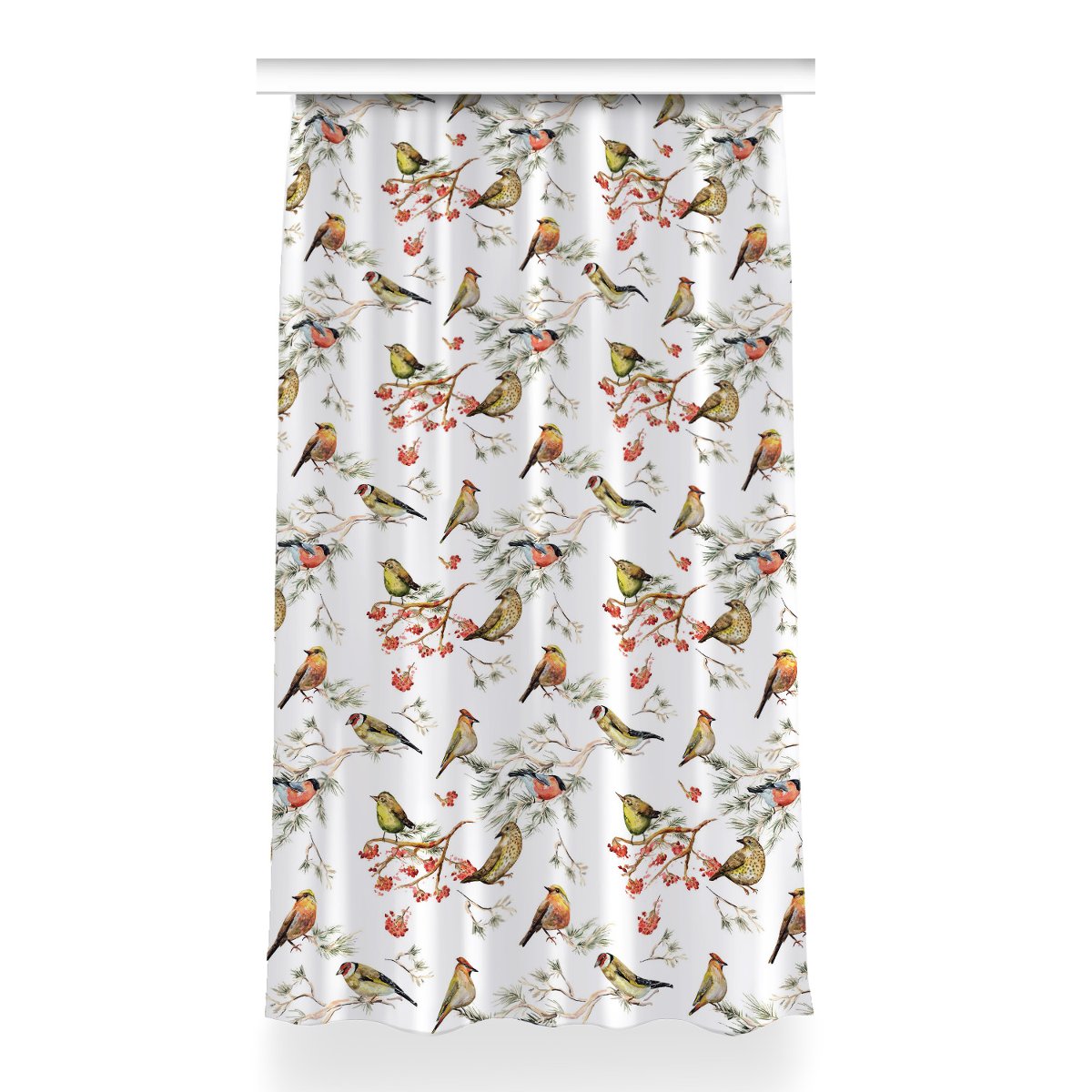 Zasłona z grafiką kolory Ptaki na gałęzi 150x260, Fabricsy