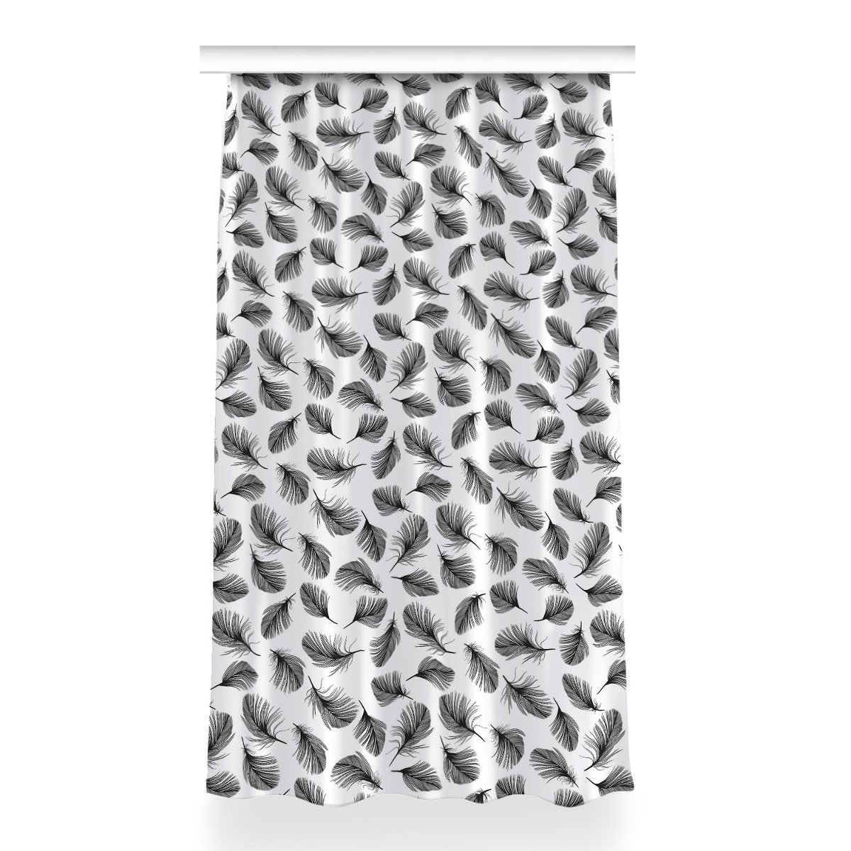 Gotowa zasłona na kółka Pióra Czarno-białe 150x260, Fabricsy