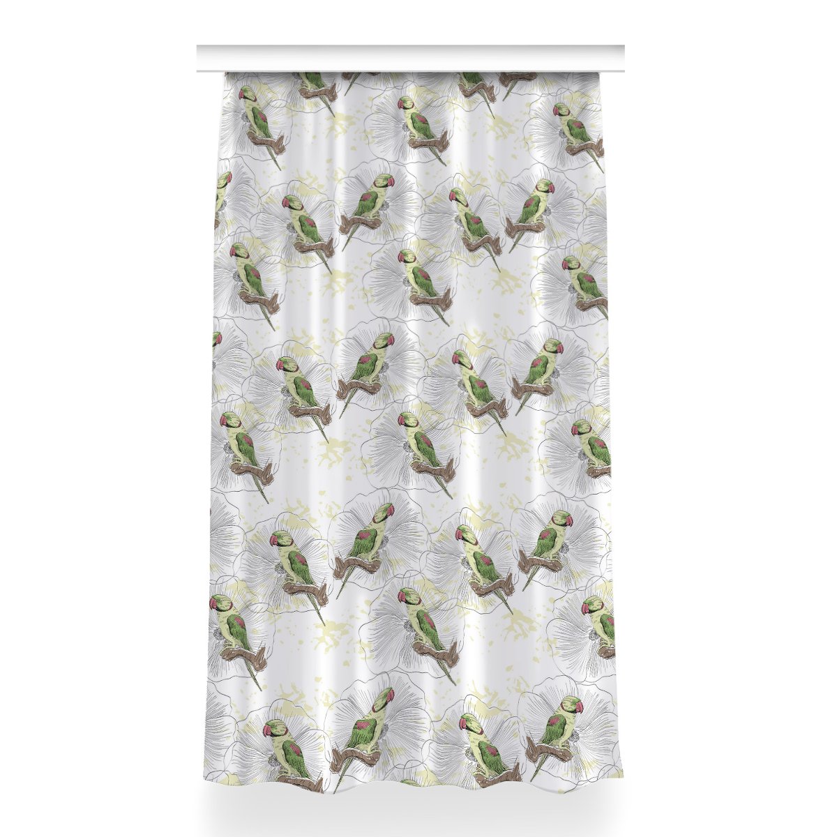 Gotowa zasłona na kółka Zielone papugi 150x260 cm, Fabricsy