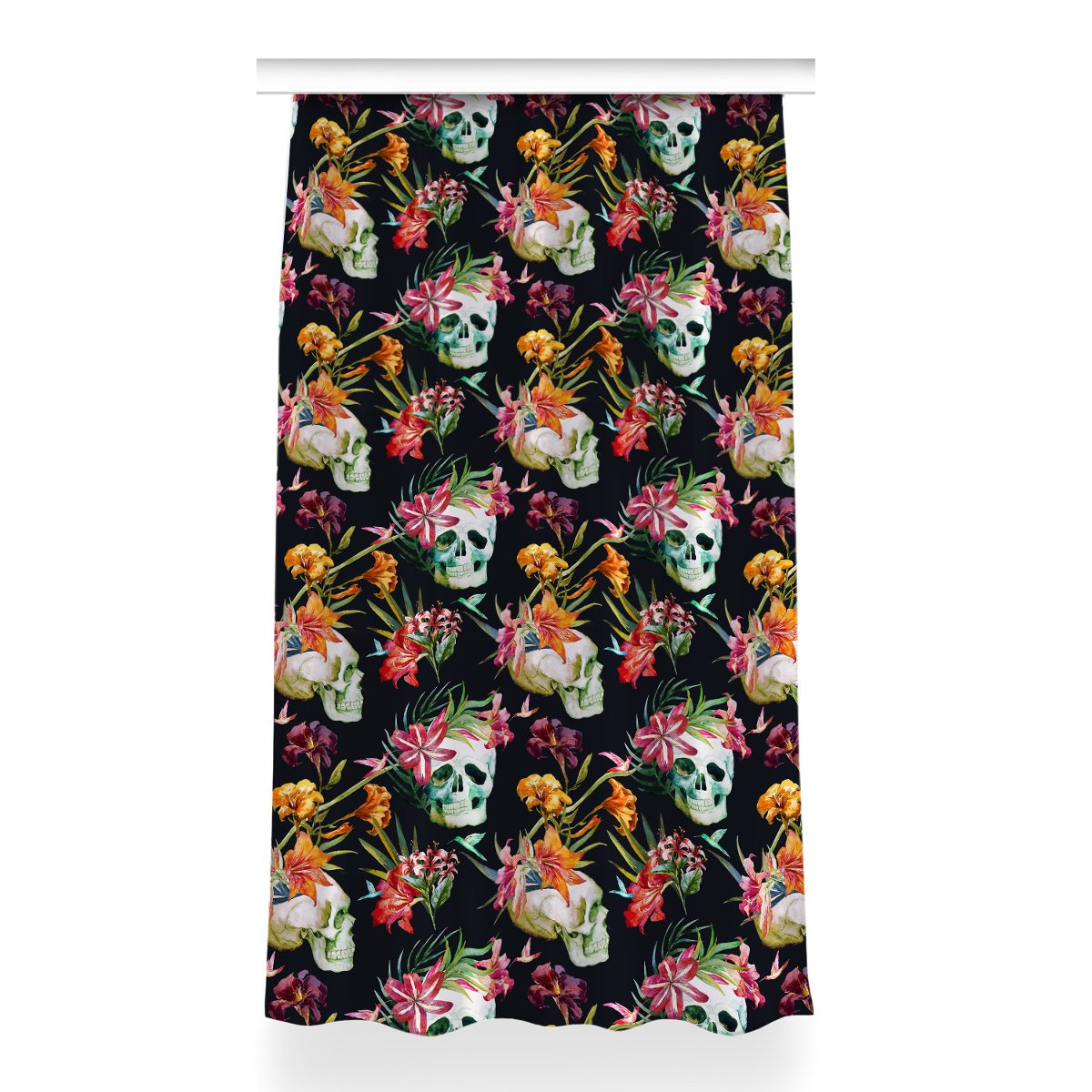 Klasyczna zasłona kolory Czaszki i kwiaty 150x260, Fabricsy