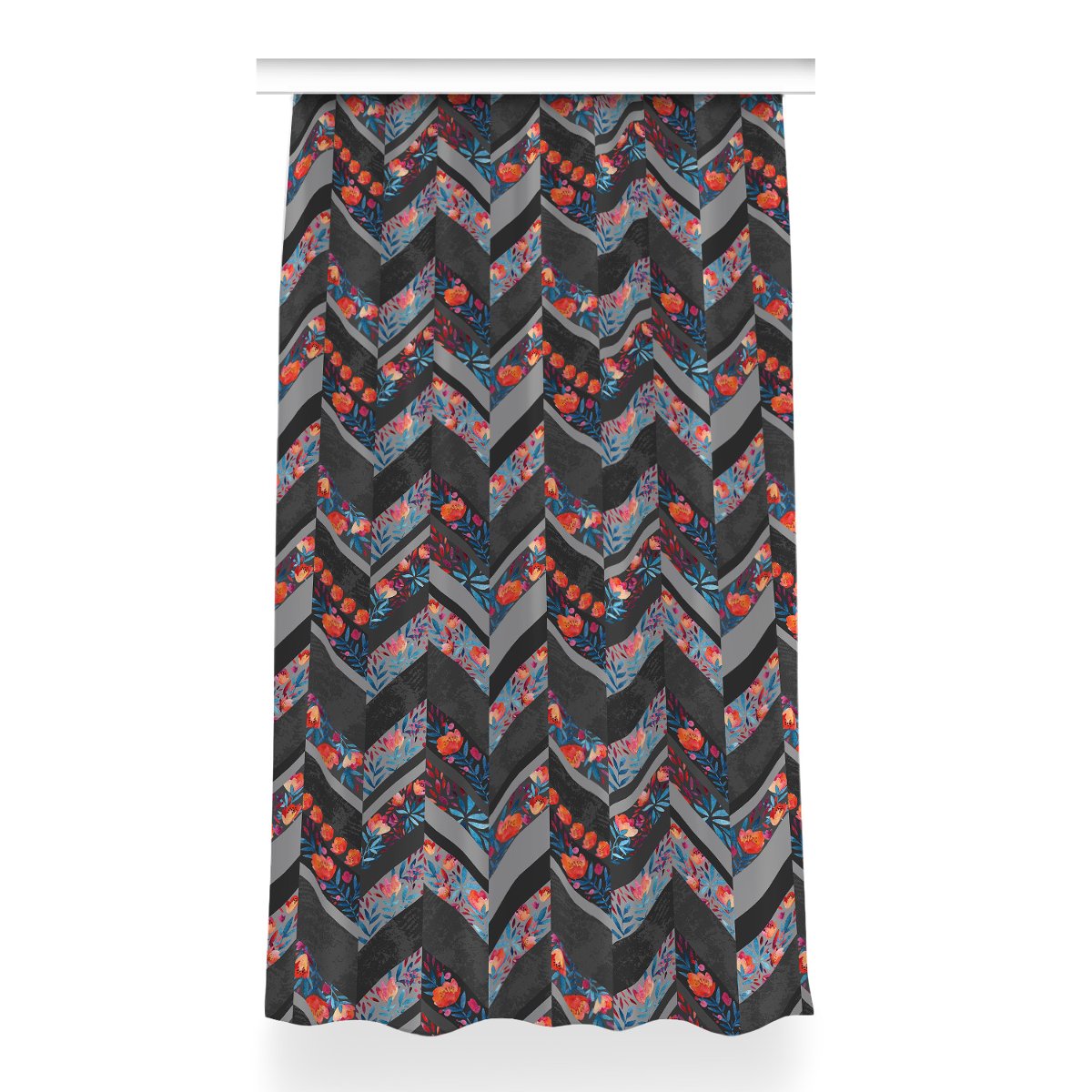 Gotowa zasłona na kółka Kwiaty w jodełkę 150x260, Fabricsy