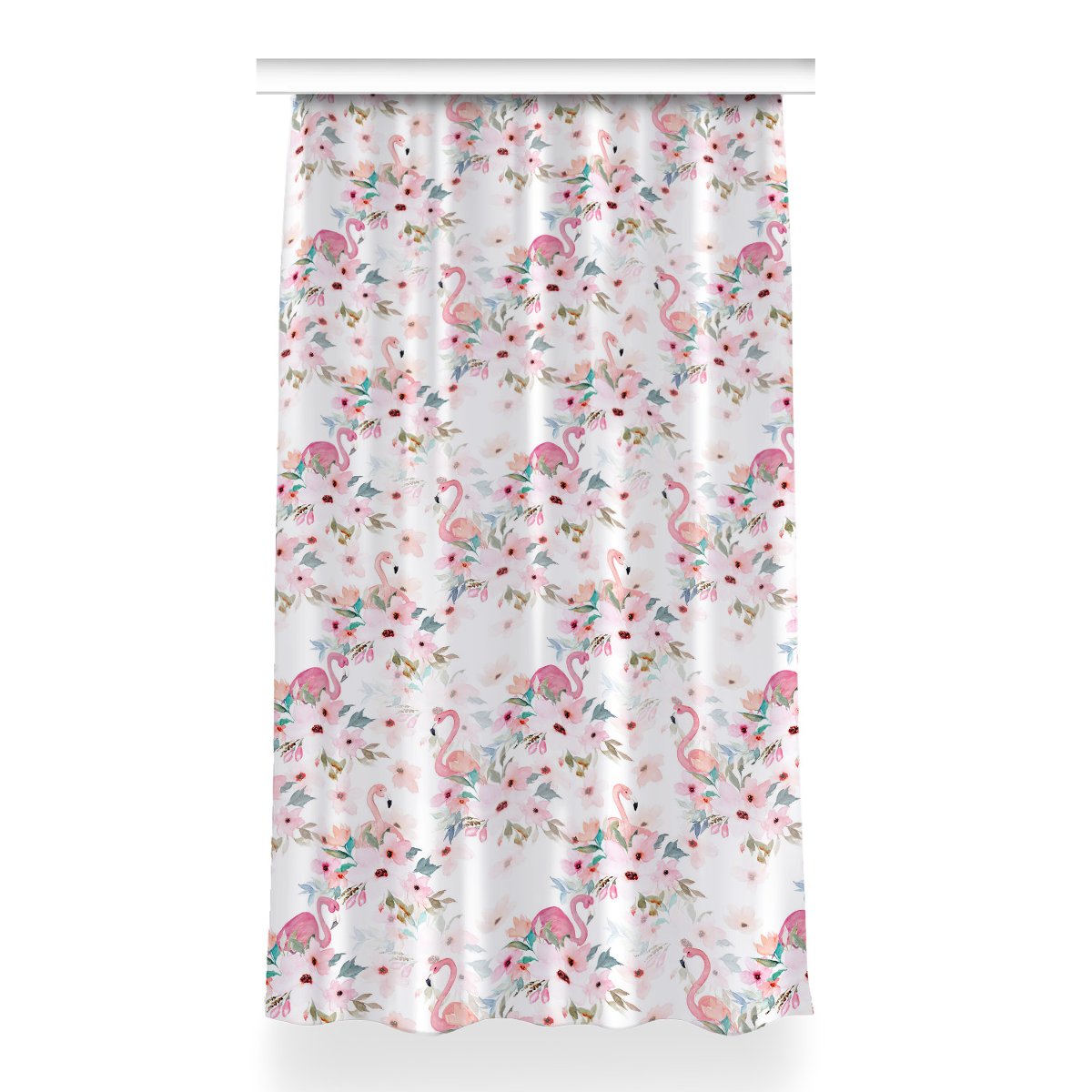 Zasłona z grafiką kolory Flamingi kwiaty 150x260, Fabricsy