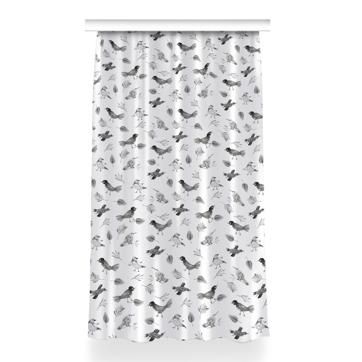 Gotowa zasłona na kółka Rysowane ptaki 150x260 cm, Fabricsy