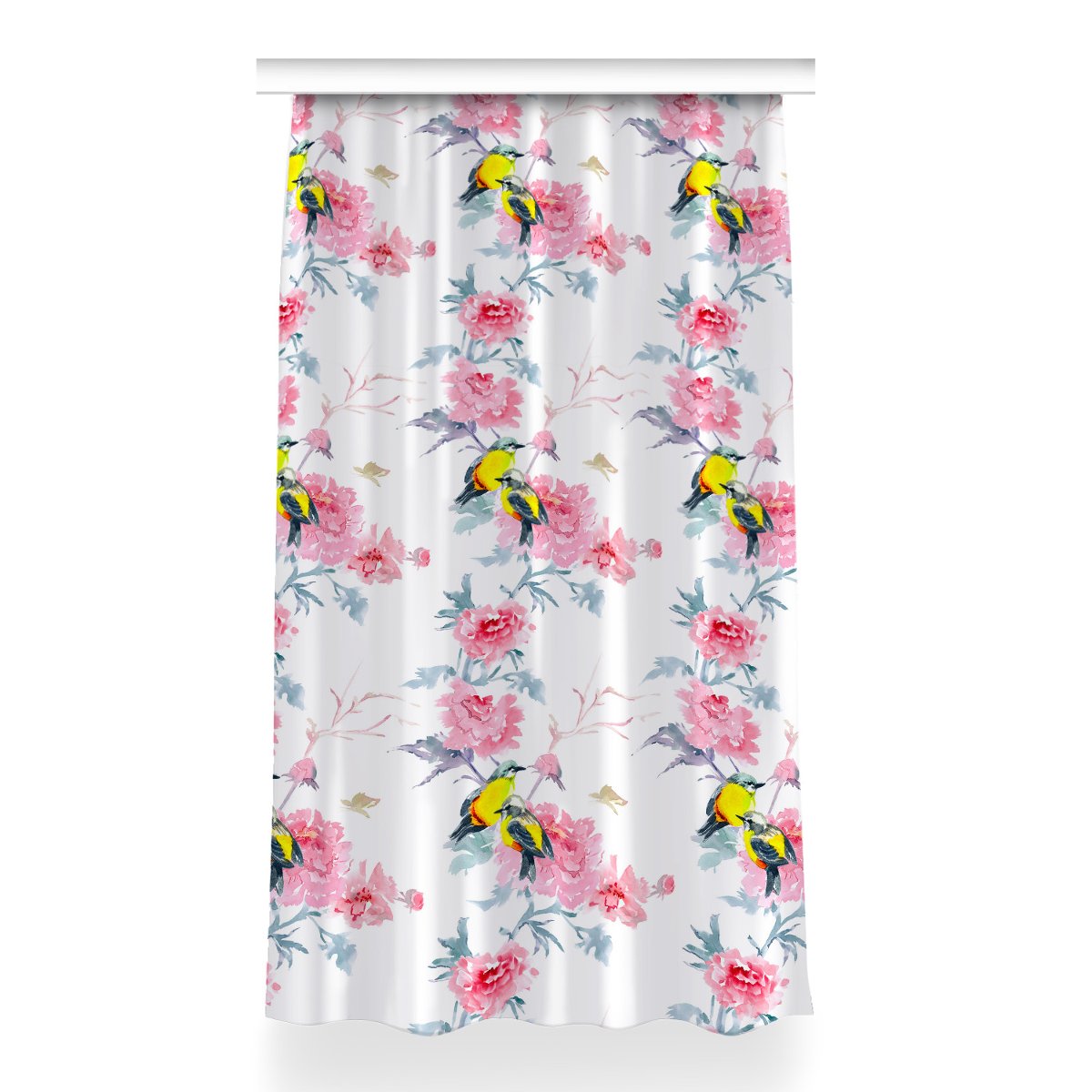 Gotowa zasłona z nadrukiem Ptaki i kwiaty 150x260, Fabricsy