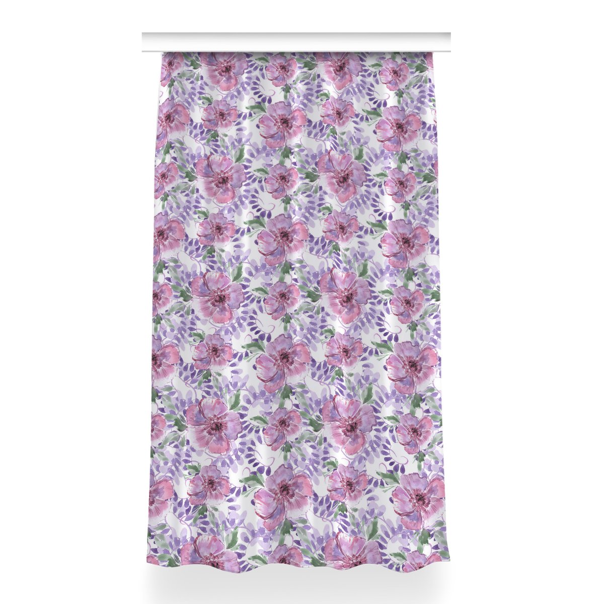 Gotowa zasłona na kółka Fioletowe kwiaty 150x260, Fabricsy
