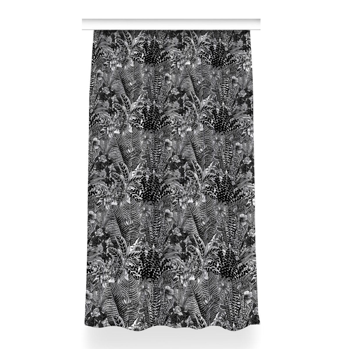 Gotowa zasłona dekor 150x260 Czarno-białe liście, Fabricsy