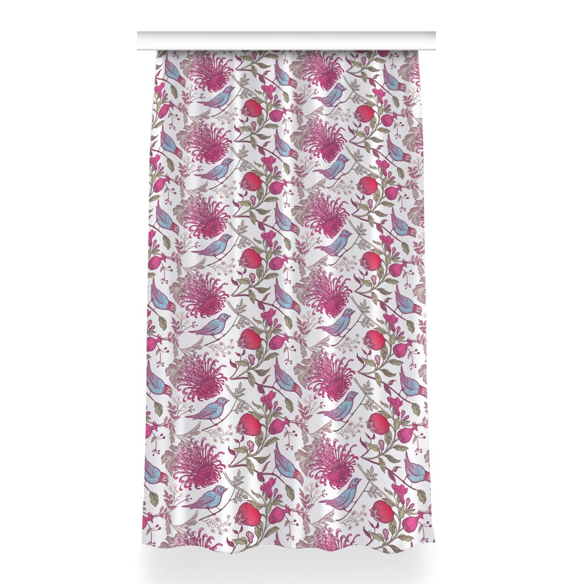 Zasłona klasyczna z grafiką 150x260 Ptaki i kwiaty, Fabricsy