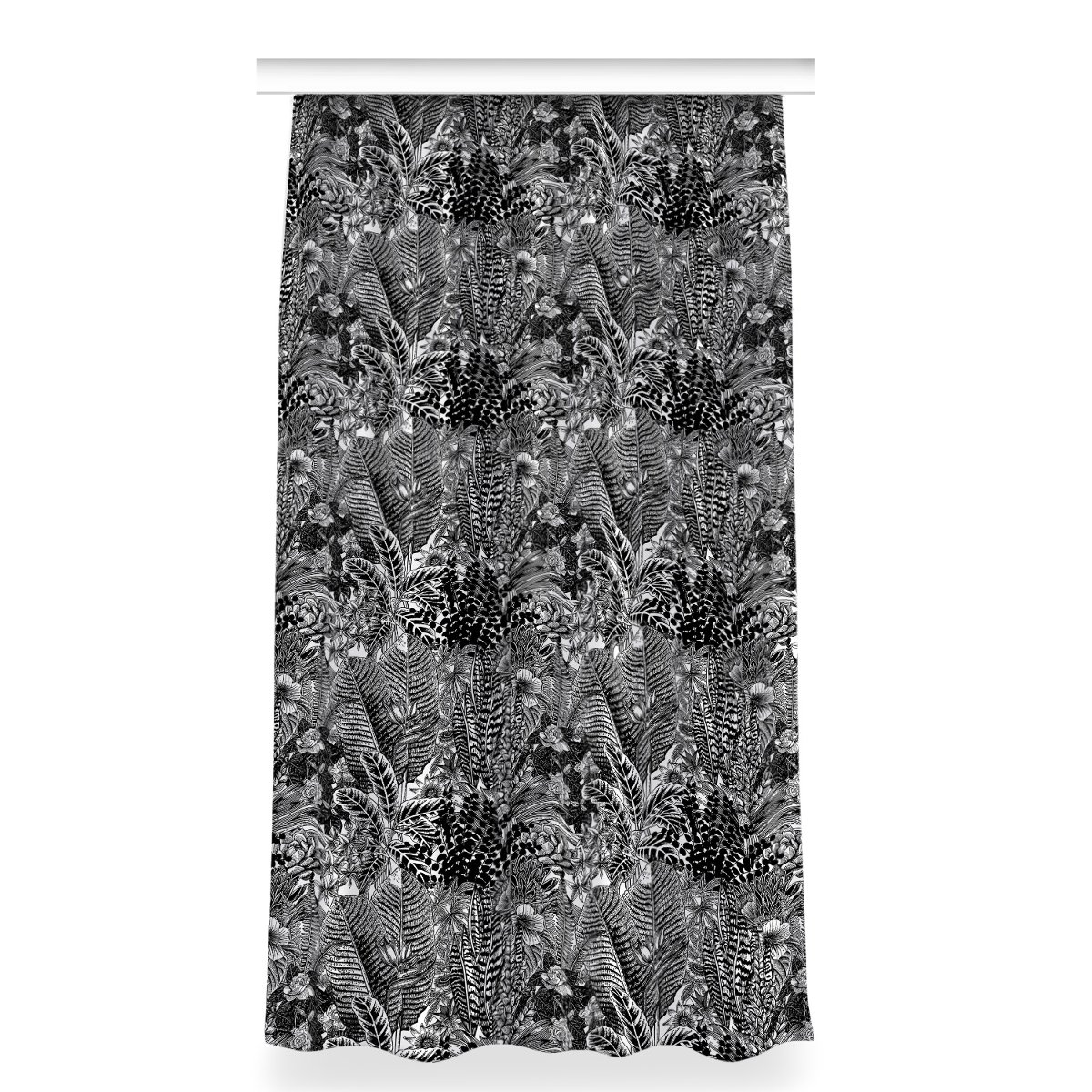 Gotowa zasłona dekor 150x280 Czarno-białe liście, Fabricsy