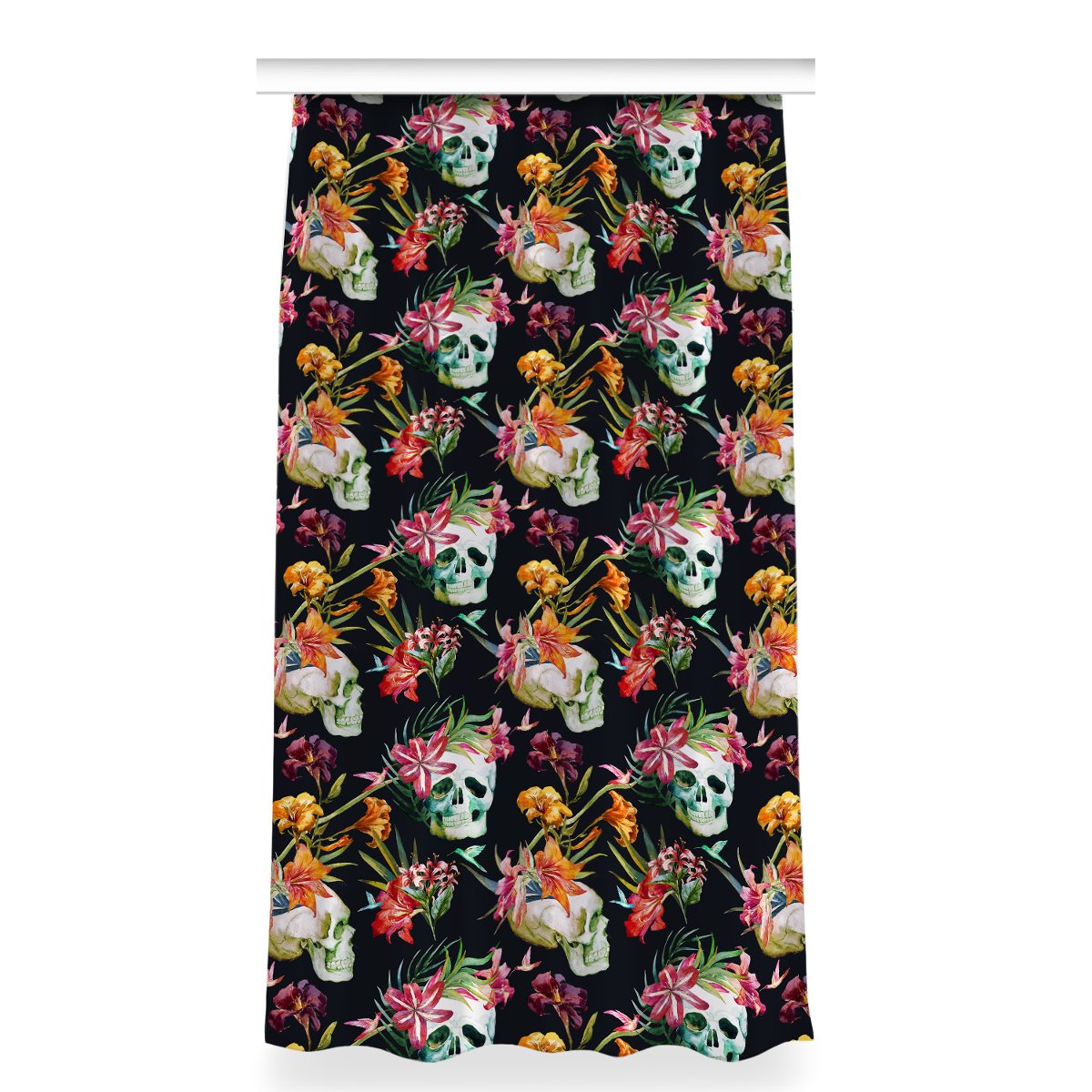 Klasyczna zasłona kolory 150x280 Czaszki i kwiaty, Fabricsy
