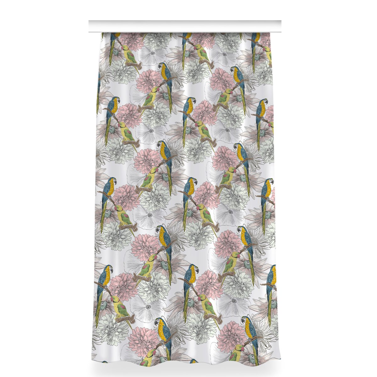 Gotowa zasłona z nadrukiem 150x280 Papuga i kwiaty, Fabricsy