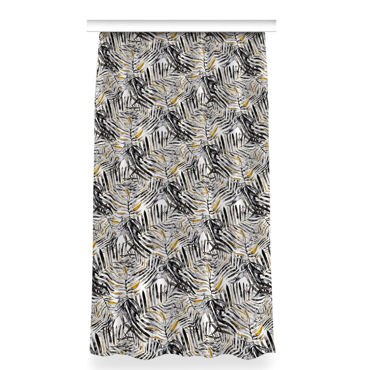 Zasłona z grafiką gotowa 150x280 cm Czarne liście, Fabricsy