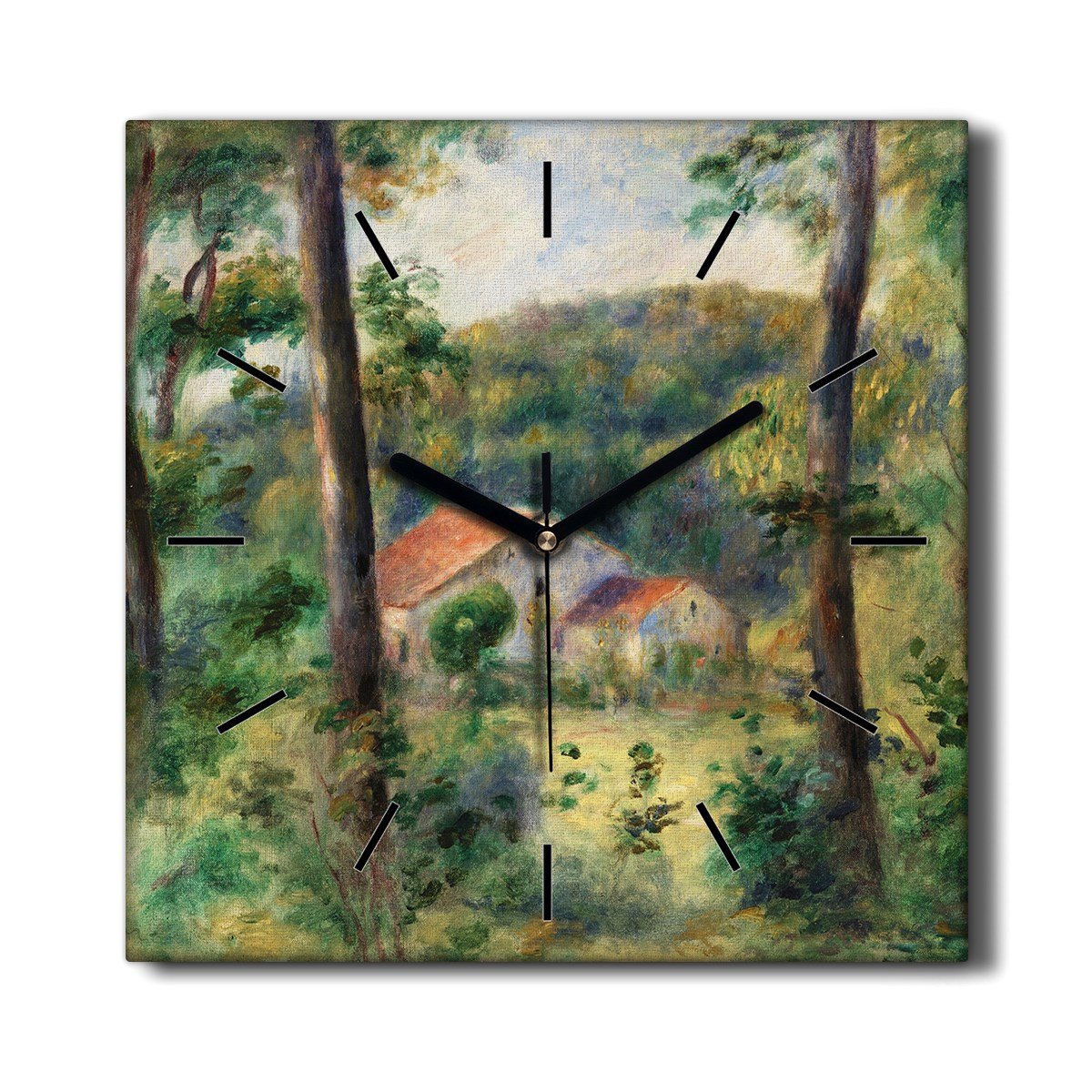 Wiszący zegar na płótnie kuchenny Las dom 30x30 cm, Coloray