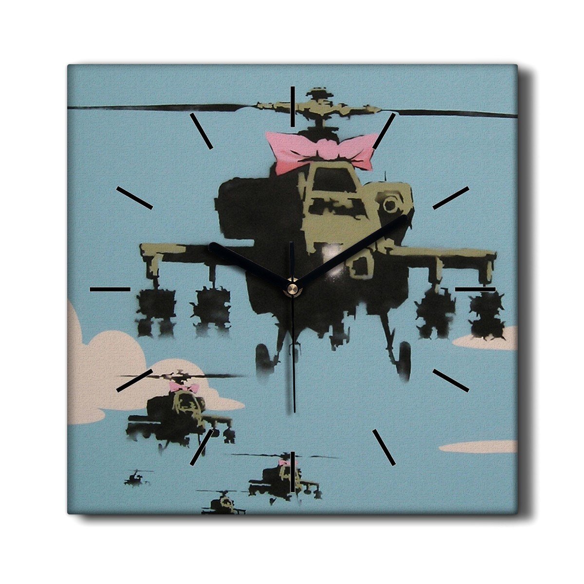 Kuchenny zegar na płótnie Helikopter Banksy 30x30, Coloray