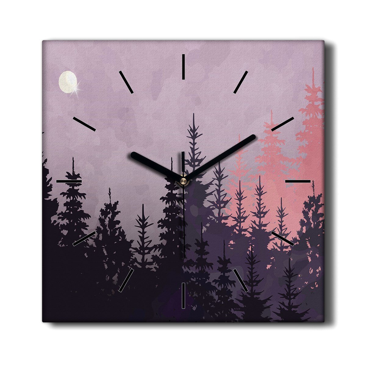 Kuchenny zegar na płótnie Las niebo księżyc 30x30, Coloray