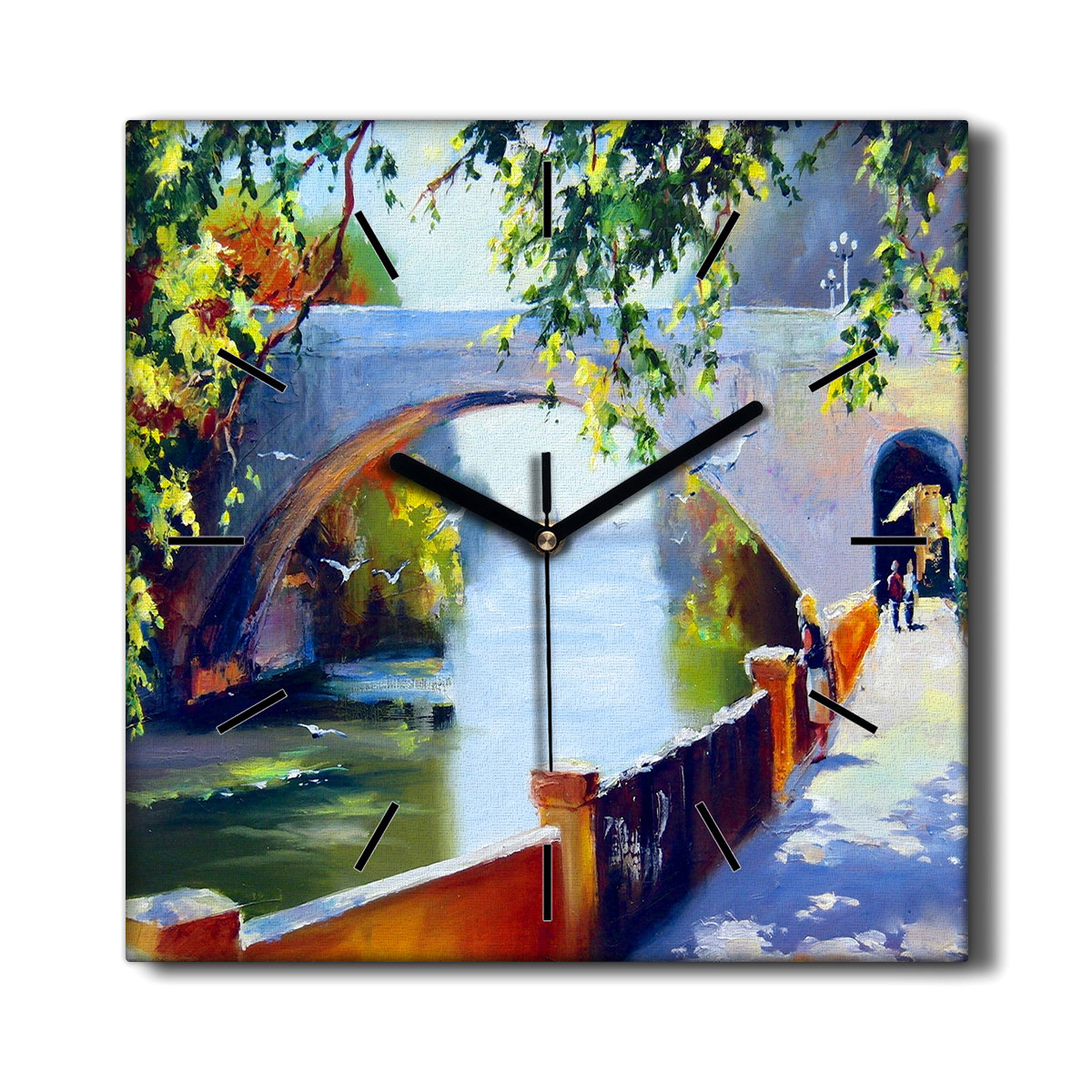 Kuchenny zegar na płótnie Drzewa rzeka most 30x30, Coloray