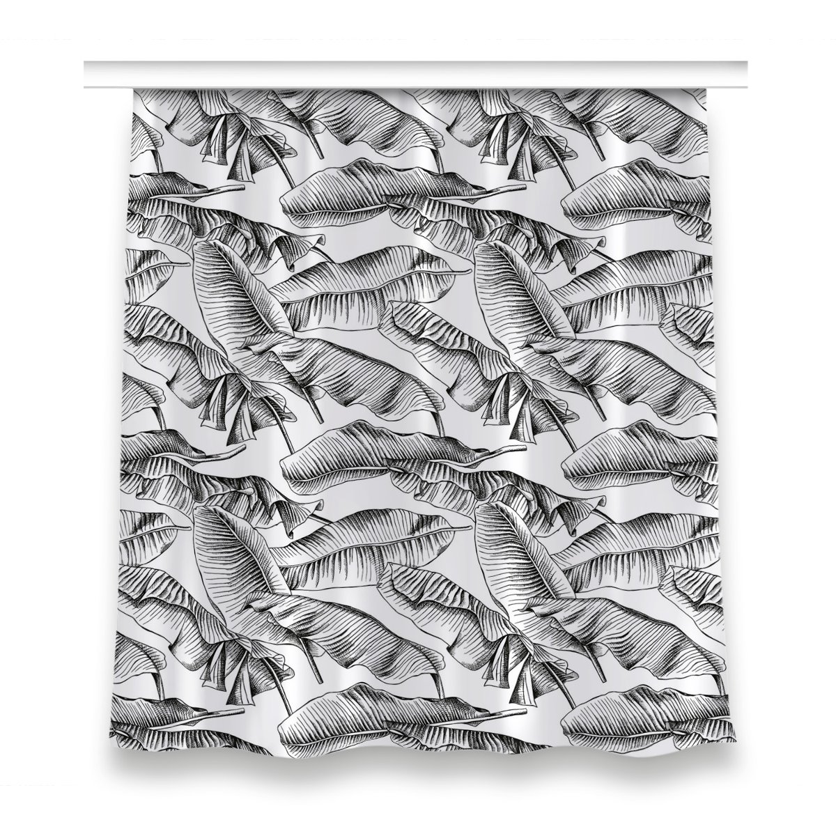 Zasłona z grafiką gotowa 150x160 cm Czarne liście, Fabricsy