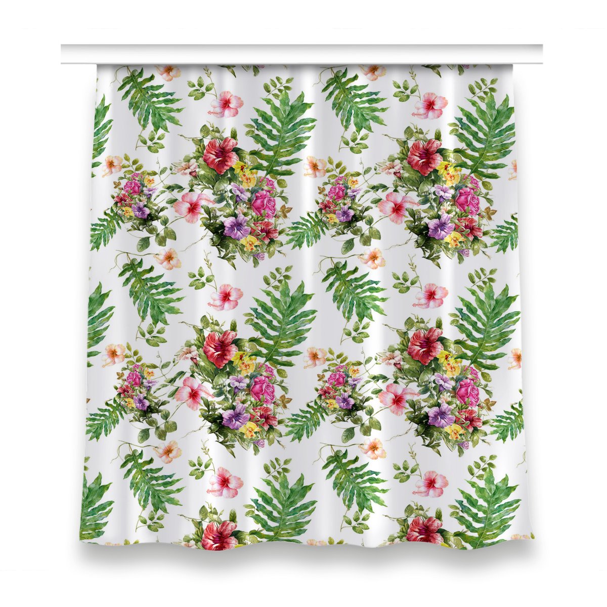 Zasłona z nadrukiem gotowa 150x160 Liście i kwiaty, Fabricsy