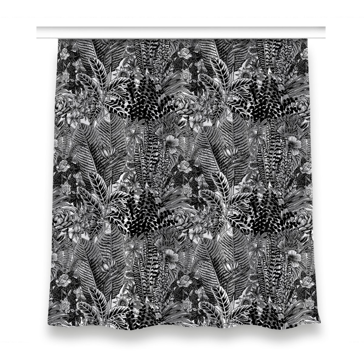 Gotowa zasłona dekor 150x160 Czarno-białe liście, Fabricsy