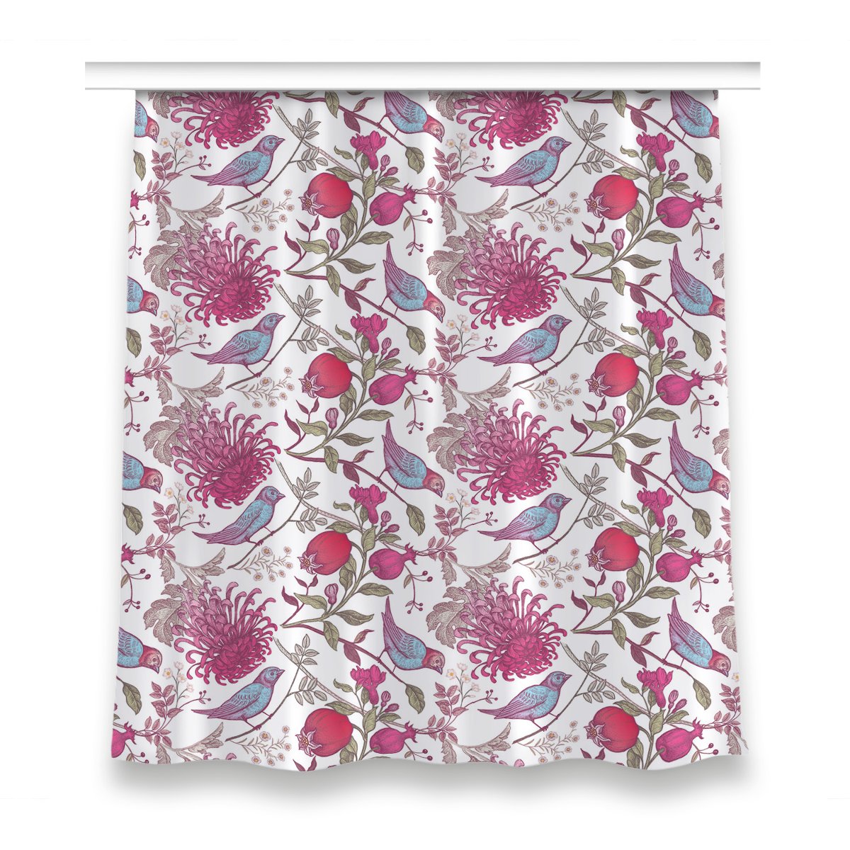 Zasłona klasyczna z grafiką 150x160 Ptaki i kwiaty, Fabricsy