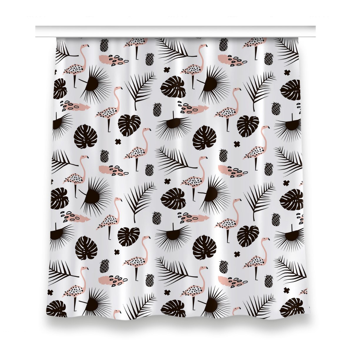 Klasyczna zasłona kolory 150x160 Liście i flamingi, Fabricsy