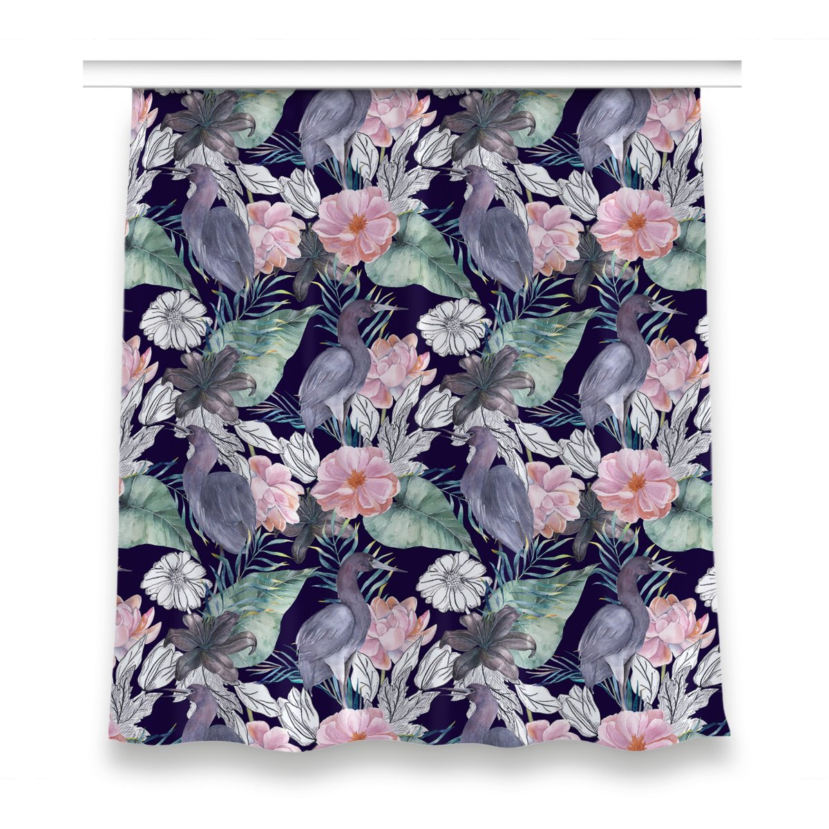 Gotowa zasłona z grafiką 150x160 Ptaki w kwiatach, Fabricsy