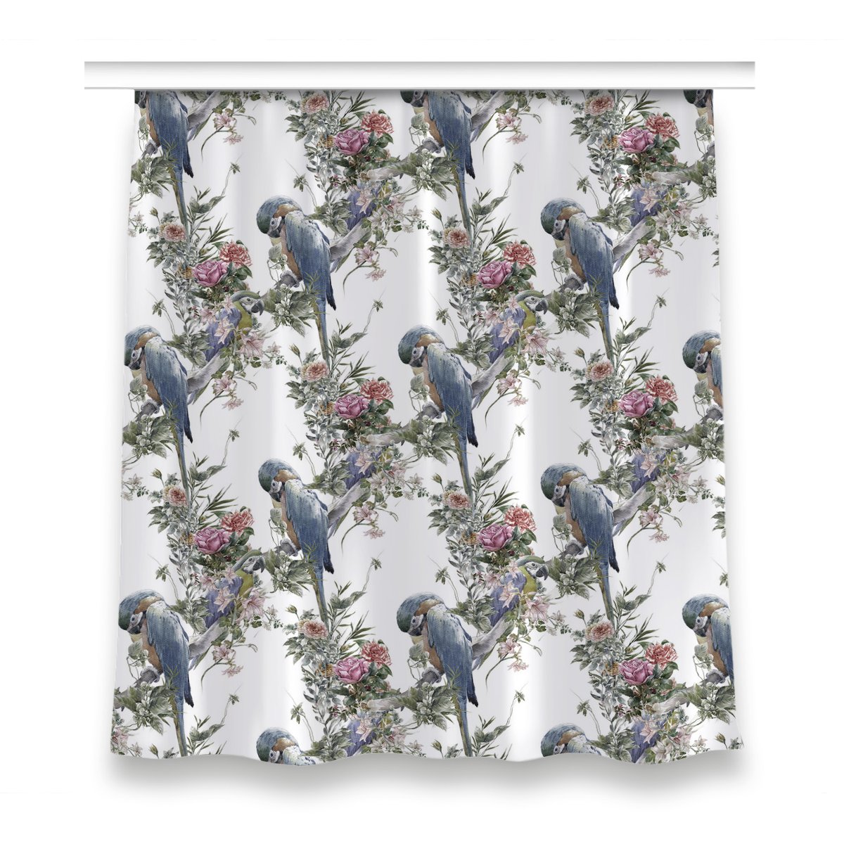 Gotowa zasłona na taśmę do sypialni 150x160 Papugi, Fabricsy