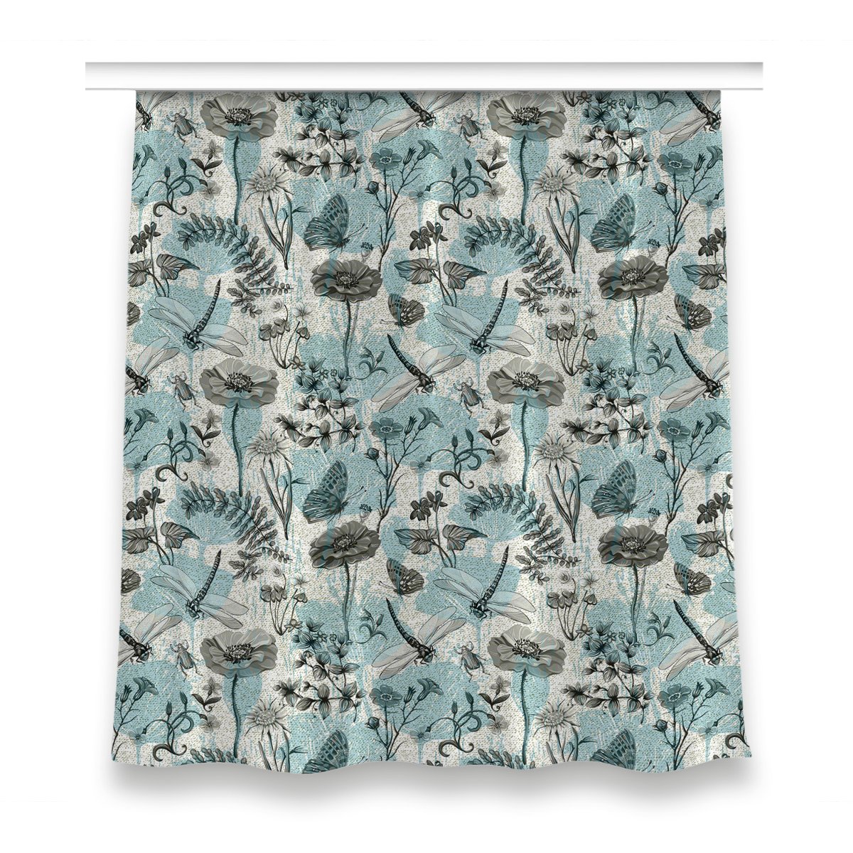 Gotowa zasłona na taśmę 150x160 cm Kwiaty i ważki, Fabricsy