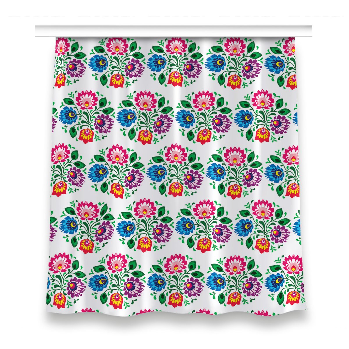 Gotowa zasłona na taśmę 150x160 Kwiaty ludowy styl, Fabricsy