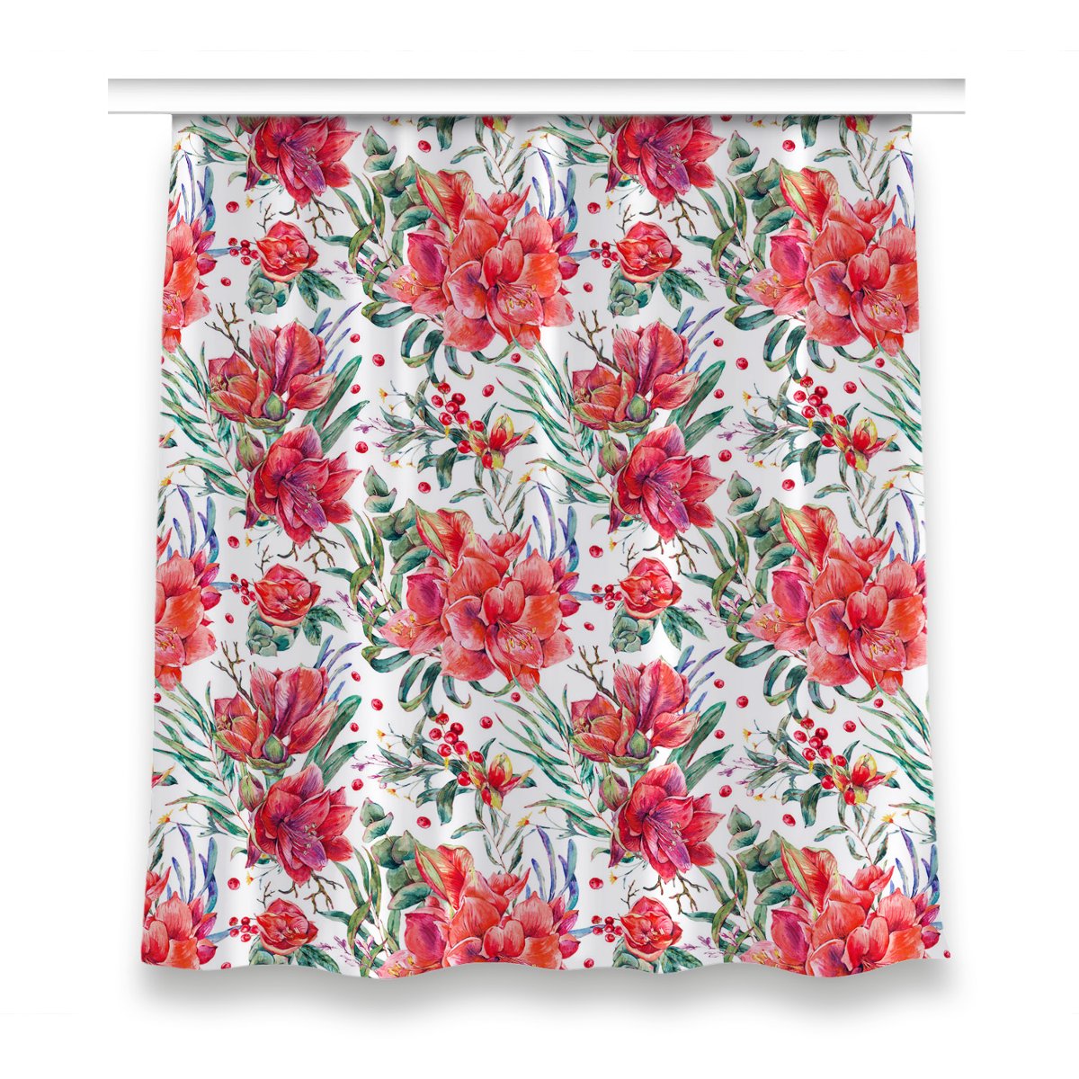 Gotowa zasłona z grafiką 150x160 Czerwone kwiaty, Fabricsy