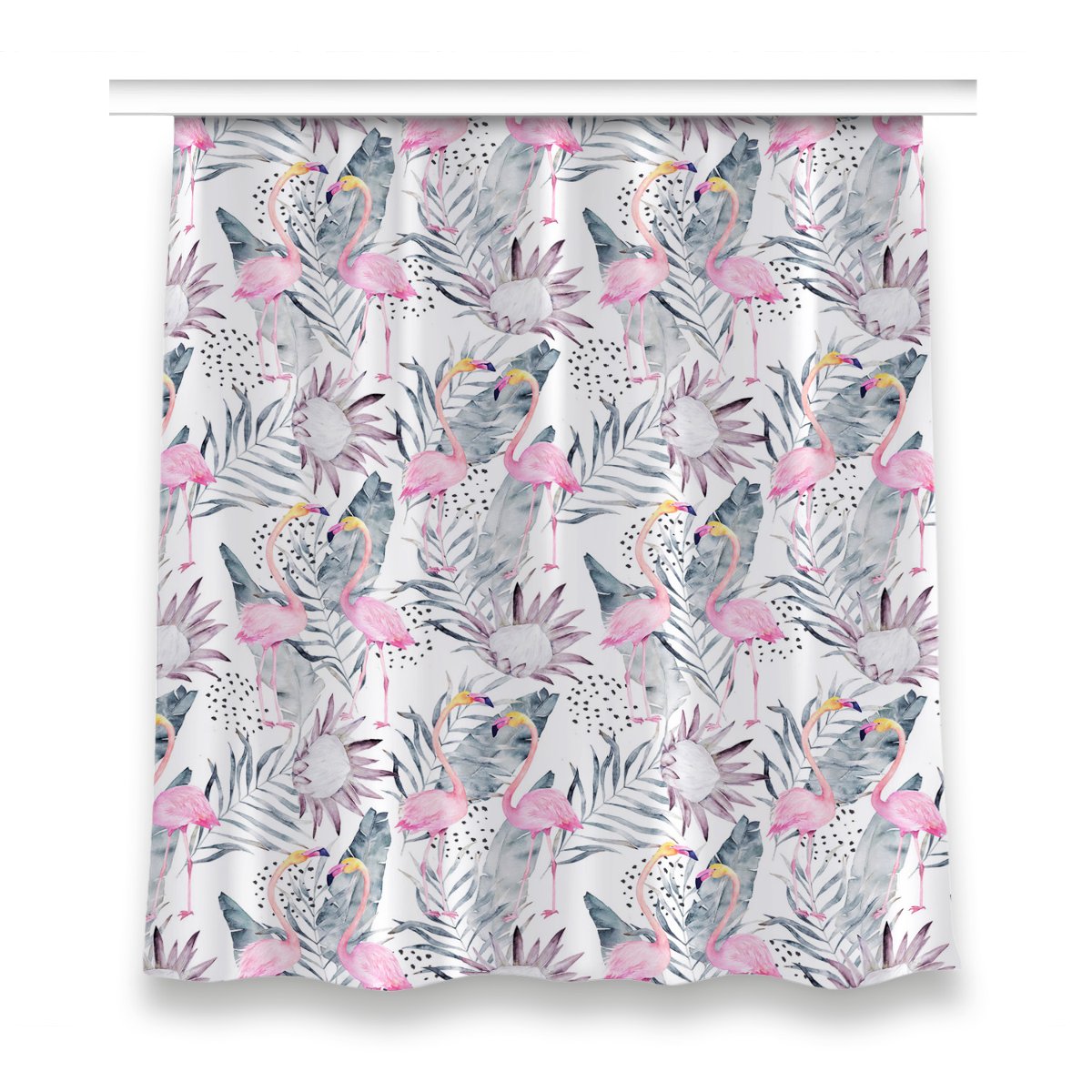 Gotowa zasłona na taśmę do salonu 150x160 Flamingi, Fabricsy