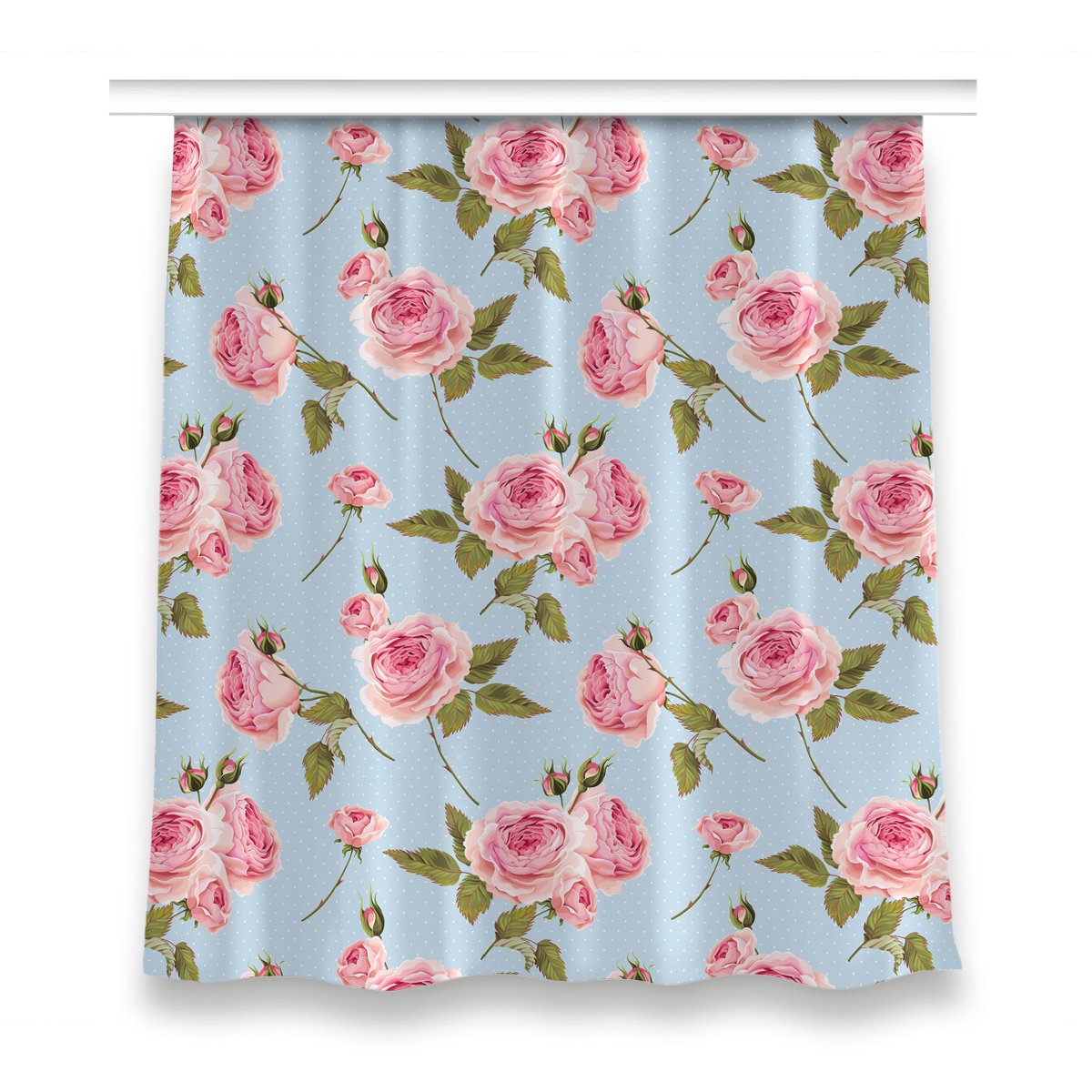 Gotowa zasłona z grafiką 150x160 cm Róże z liśćmi, Fabricsy