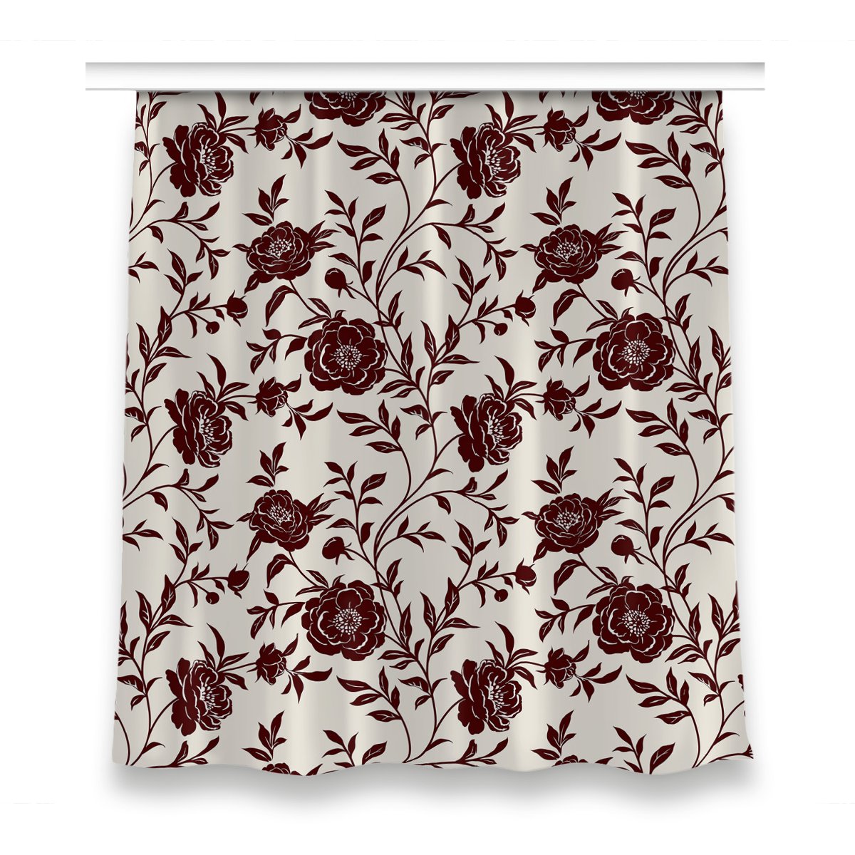 Gotowa zasłona z grafiką 150x160 cm Bordowe kwiaty, Fabricsy