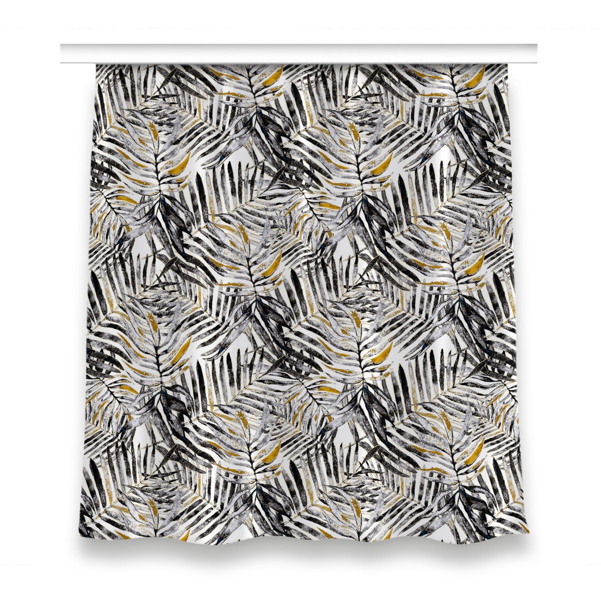 Zasłona z grafiką gotowa 150x160 cm Czarne liście, Fabricsy