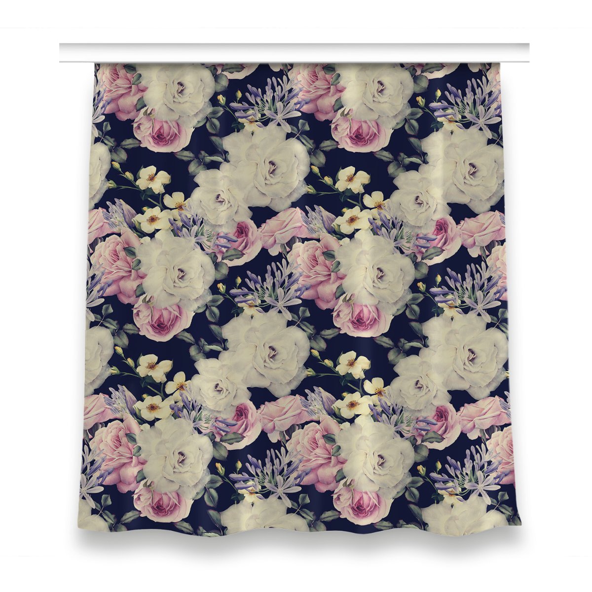 Gotowa zasłona na żabki 150x160 Białe róże Vintage, Fabricsy