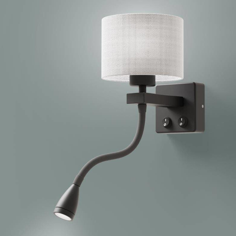 Candellux POLO KINKIET 1X40W E27 + 2W LED CZARNY ABAŻ OKRĄGŁY SZARY 21-75499