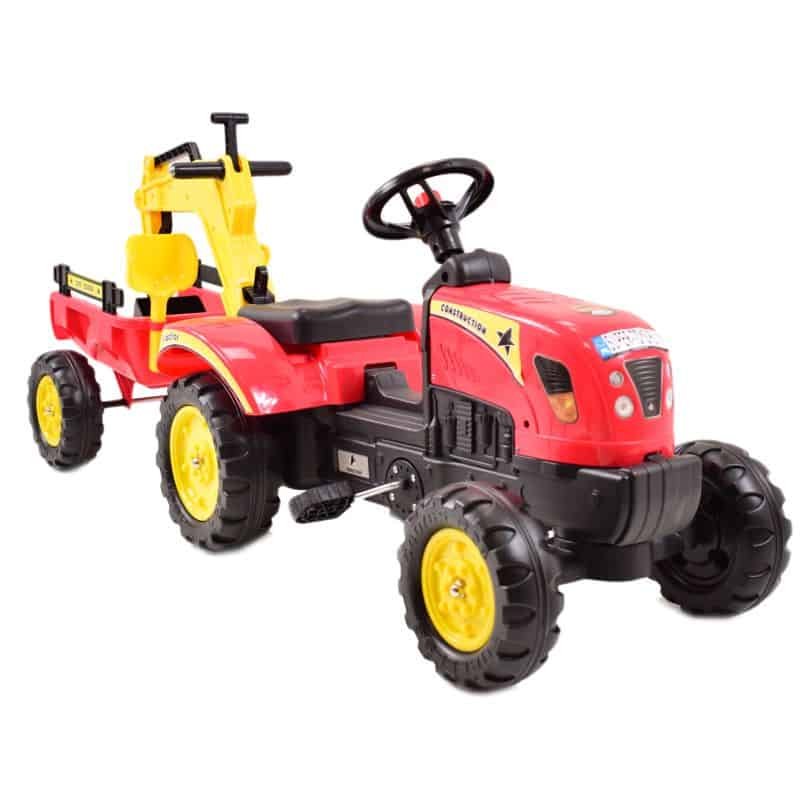 Super-Toys Traktor Na Pedały Z Przyczepą I Koparką Tr3007 TR-3007-CZERWONY