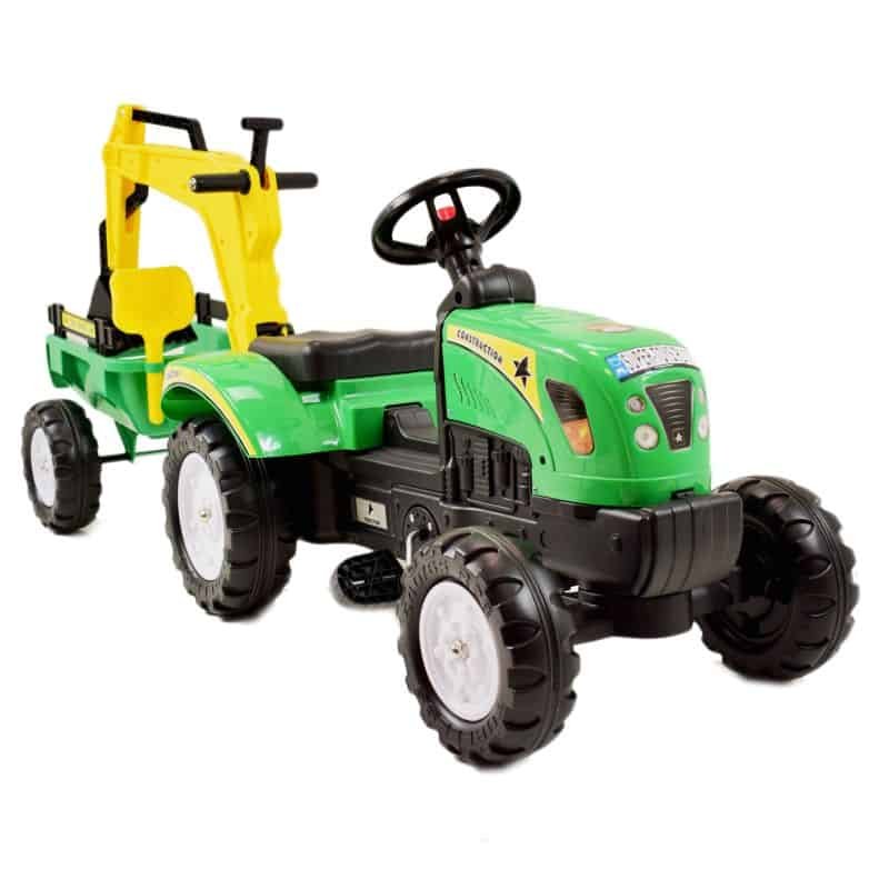 Super-Toys Traktor Na Pedały Z Przyczepą I Koparką Tr3007 TR-3007-ZIELONY