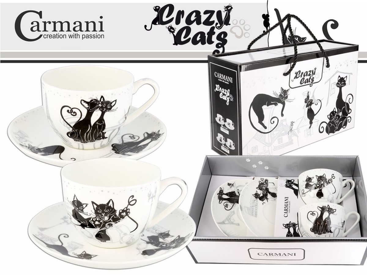 Kpl. 2 filiżanek ze spodkami - koty (CARMANI)