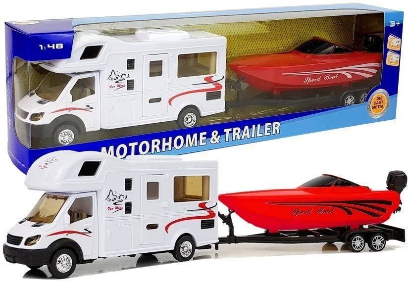 Import LEANToys Camper z Czerwoną Motorówką i Napędem Frykcyjnym 1:48 LT-7536-0