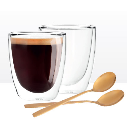 Lumarko Komplet 2 Szklanek Termicznych 300 ML + 2 Złote Łyżeczki