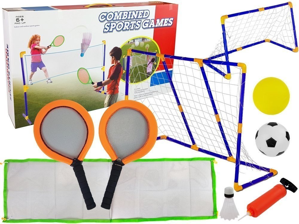 Import LEANToys Zestaw Do Piłki Nożnej Badmintona Siatkówki 3 w 1 Dwie Wersje Bramki 9187