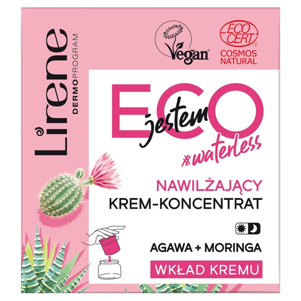 Lirene Jestem ECO #waterless - Nawilżający krem-koncentrat - Agawa + Moringa - 50 ml - Wkład kremu